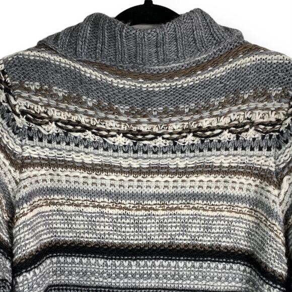 J. Jill Cardigan Sweater Wool Blend Fair Isle Nordic Striped Open Size Small - Picture 7 of 11